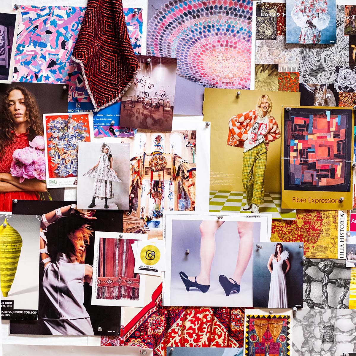 mood wall with ideas inspiration and textile samples