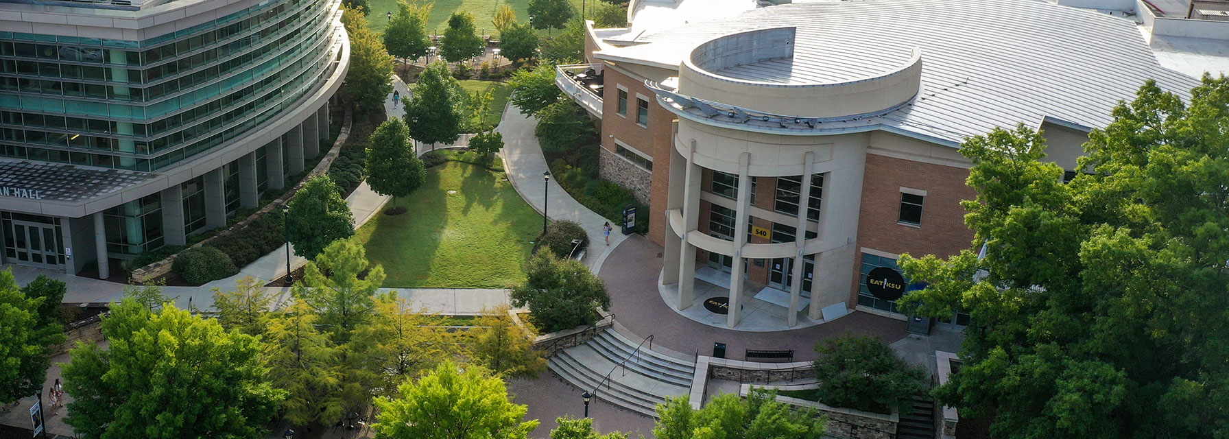 Aerial view of The Commons dining hall on the Kennesaw Campus