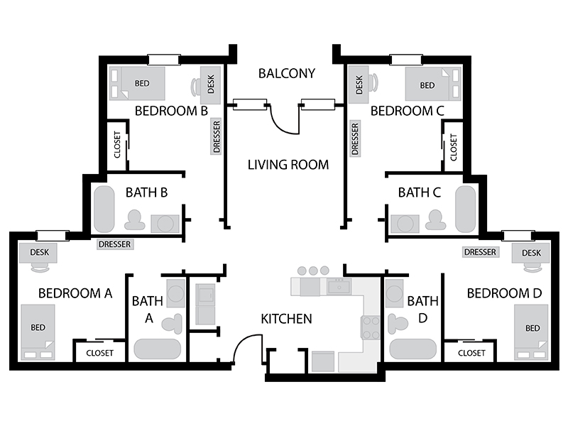 4 bedroom, 4 bathroom floor plan