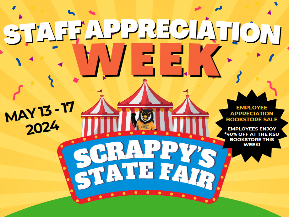a picture of scrappy at the fair advertising Staff Appreciation Week in May 2024