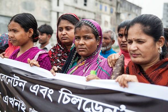 women protesting garment industry