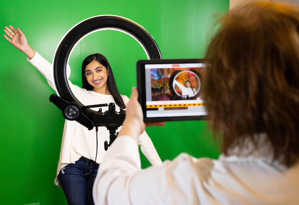 Students recording a video for a project