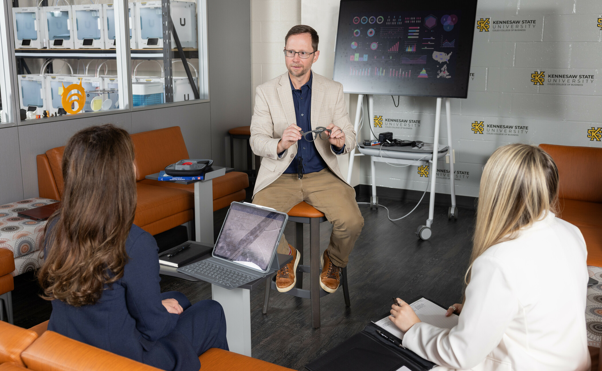 Professor working with students