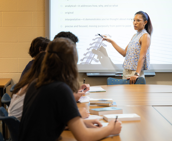 person at the writing center giving presentation