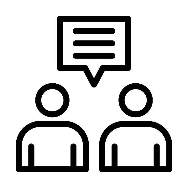icon with two people with a message box between them.