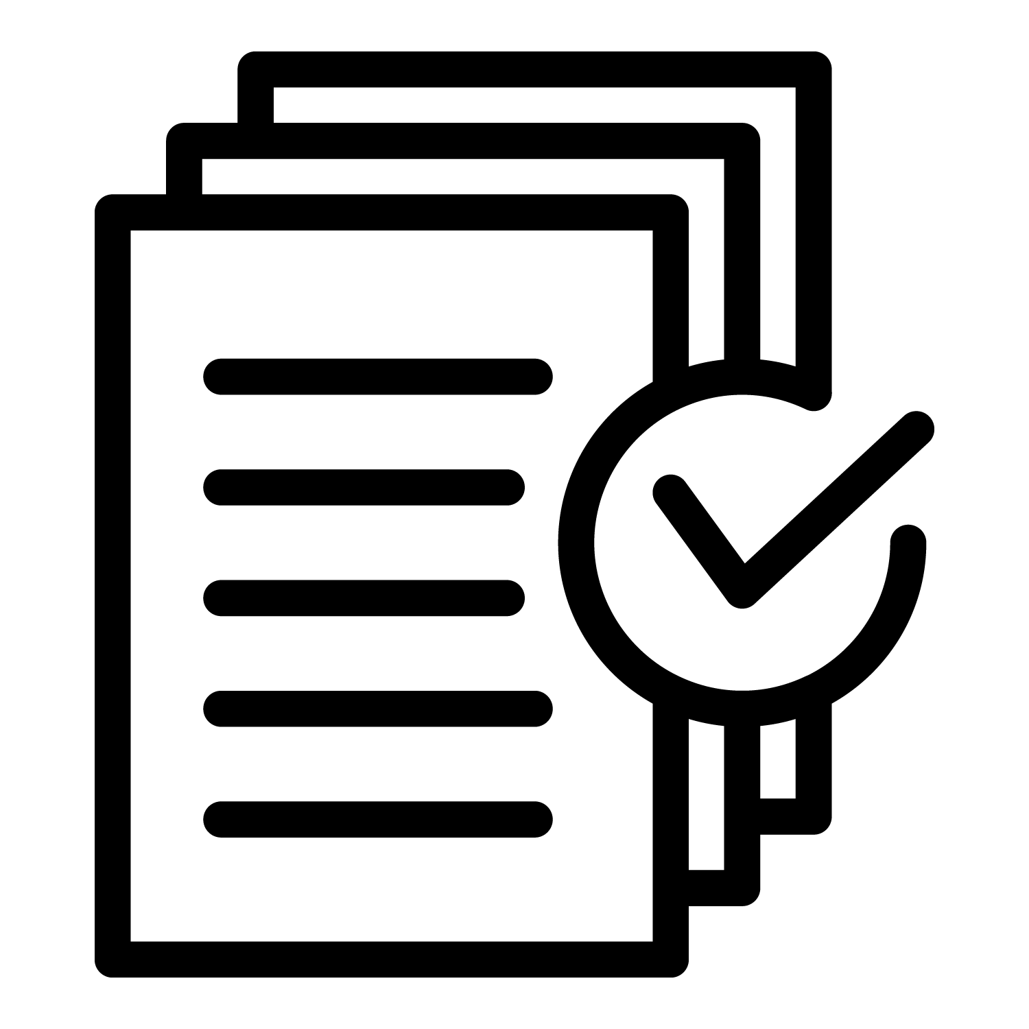 icon of stack of paper with a checkmark to the right.
