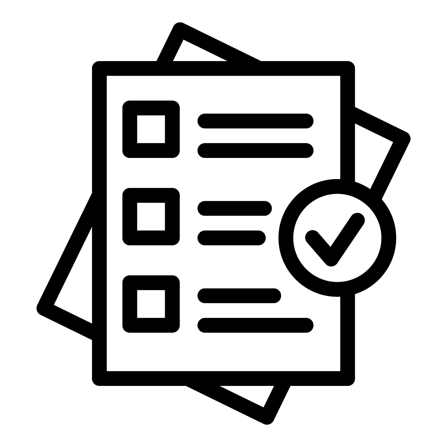 icon with a stack of paper and check boxes to the left.