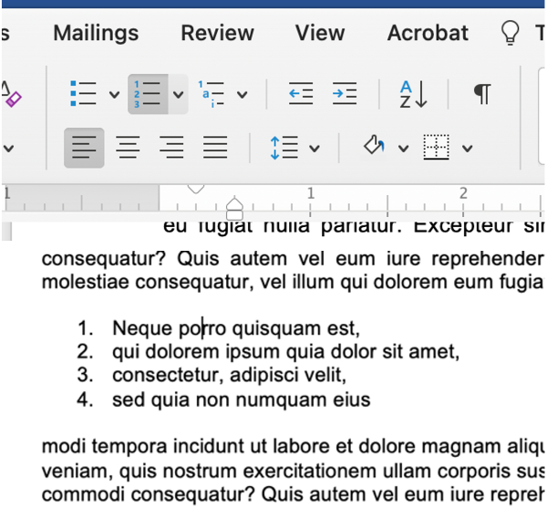 lorem ipsum list style text with numbered list.