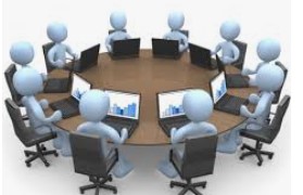 group of icon users sitting at a table in a group.