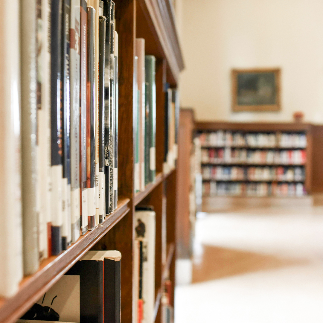 close up of books in library