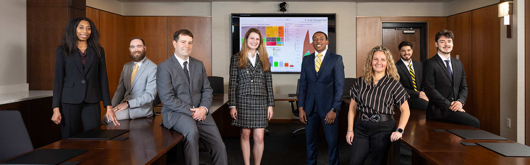 group of ksu coles students in professional suits in boardroom