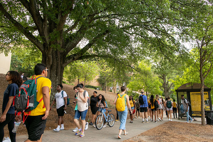 Students walking on campus