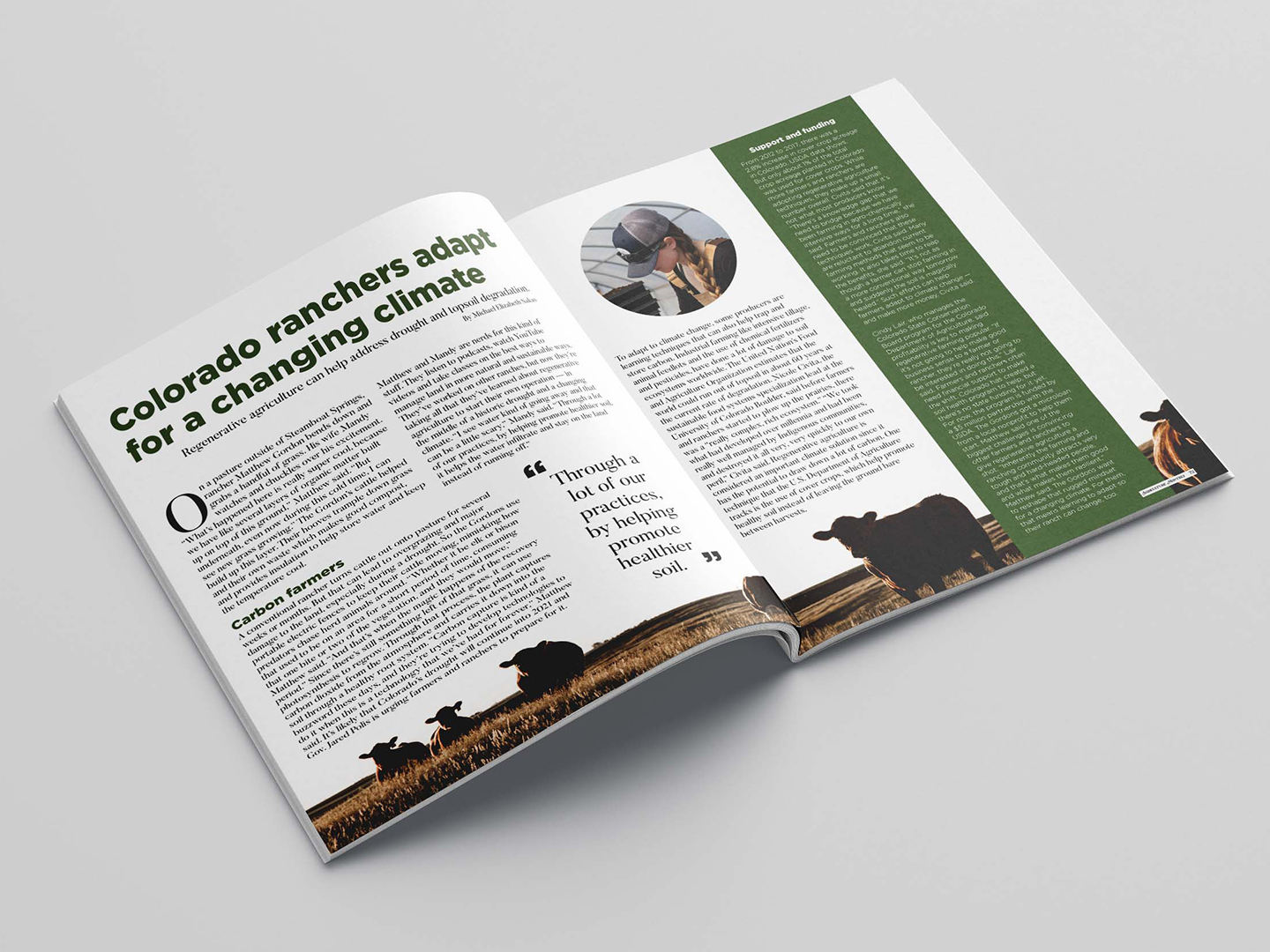  / “Colorado Ranchers,” Editorial design, 2022. An editorial design focusing on how ranchers have been adapting to our ever-changing climate.