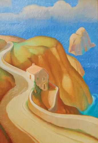  / Athos Menaboni, Winding Road, c. 1950. Oil on canvas mounted on wood; 22 × 15 in. (55.9 × 38.1 cm). Gift of D. Russell Clayton, 2007.1.11.