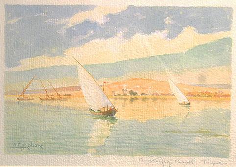  / Athos Menaboni, Butterfly Boats – Tripoli, c. 1921. Watercolor on paper; 11 × 15 in. (27.9 × 38.1 cm). Gift of D. Russell Clayton. 2007.1.8.