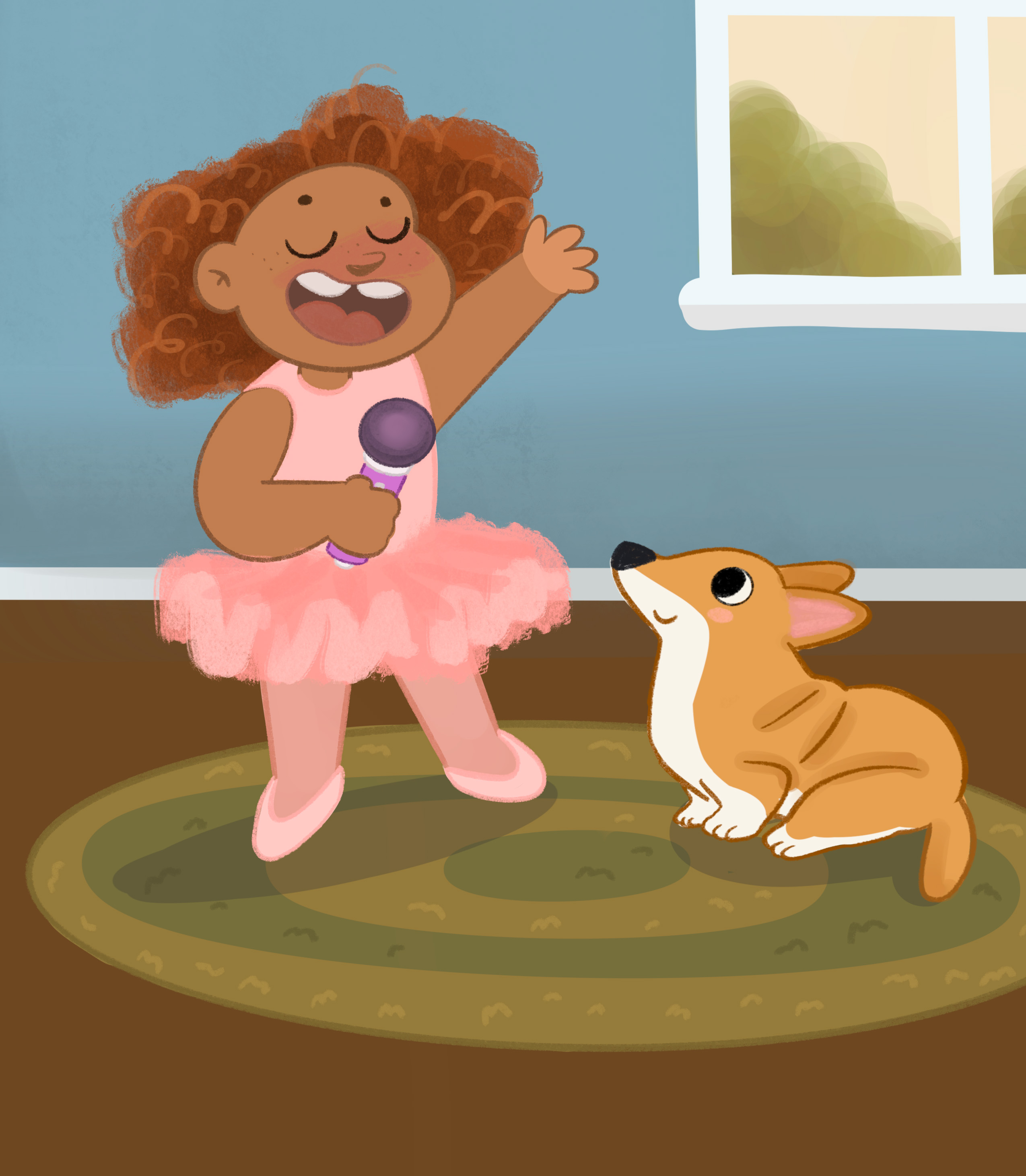  / Illustration of Olive and her dog Meatball for the upcoming children's book "Olive and the Invisible Ouch".