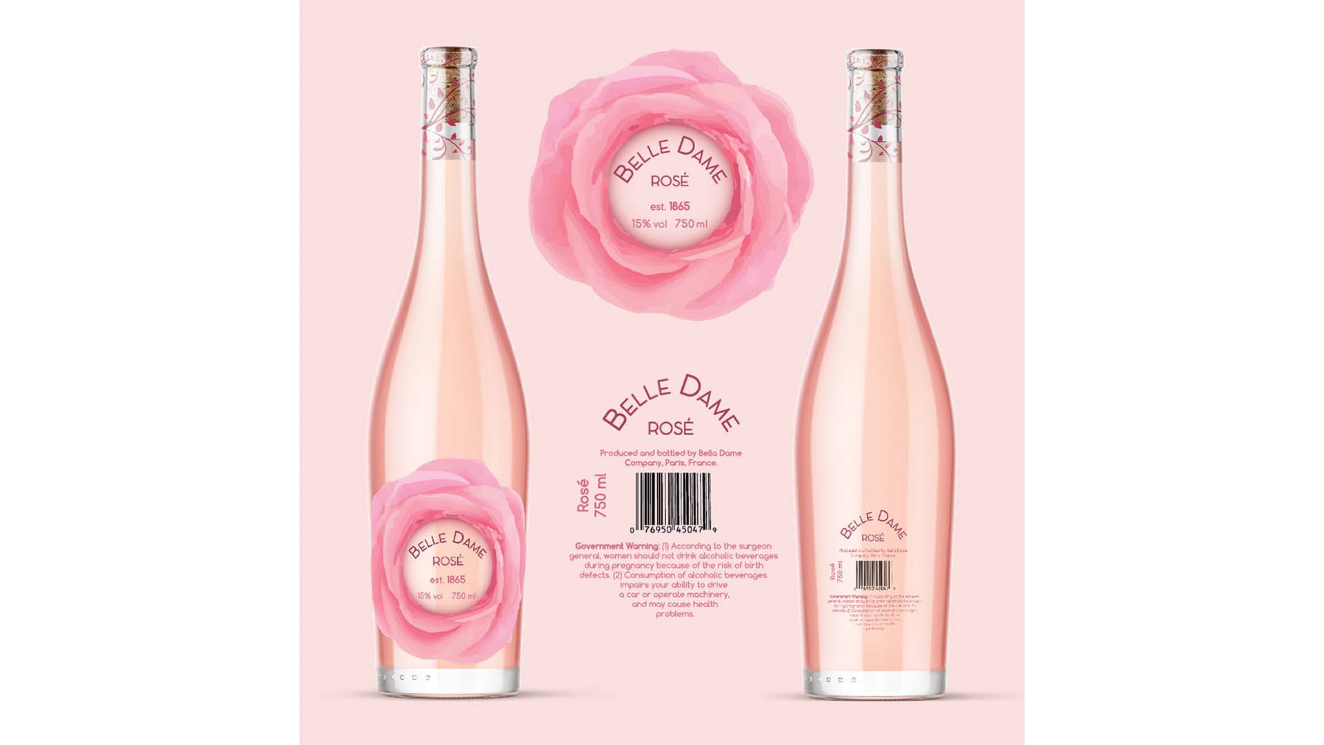  / “Rose Label,” A new rose design, 3 x 3 inches print, 2021. Designed to appeal to the female consumer as decoration and as a beverage.  