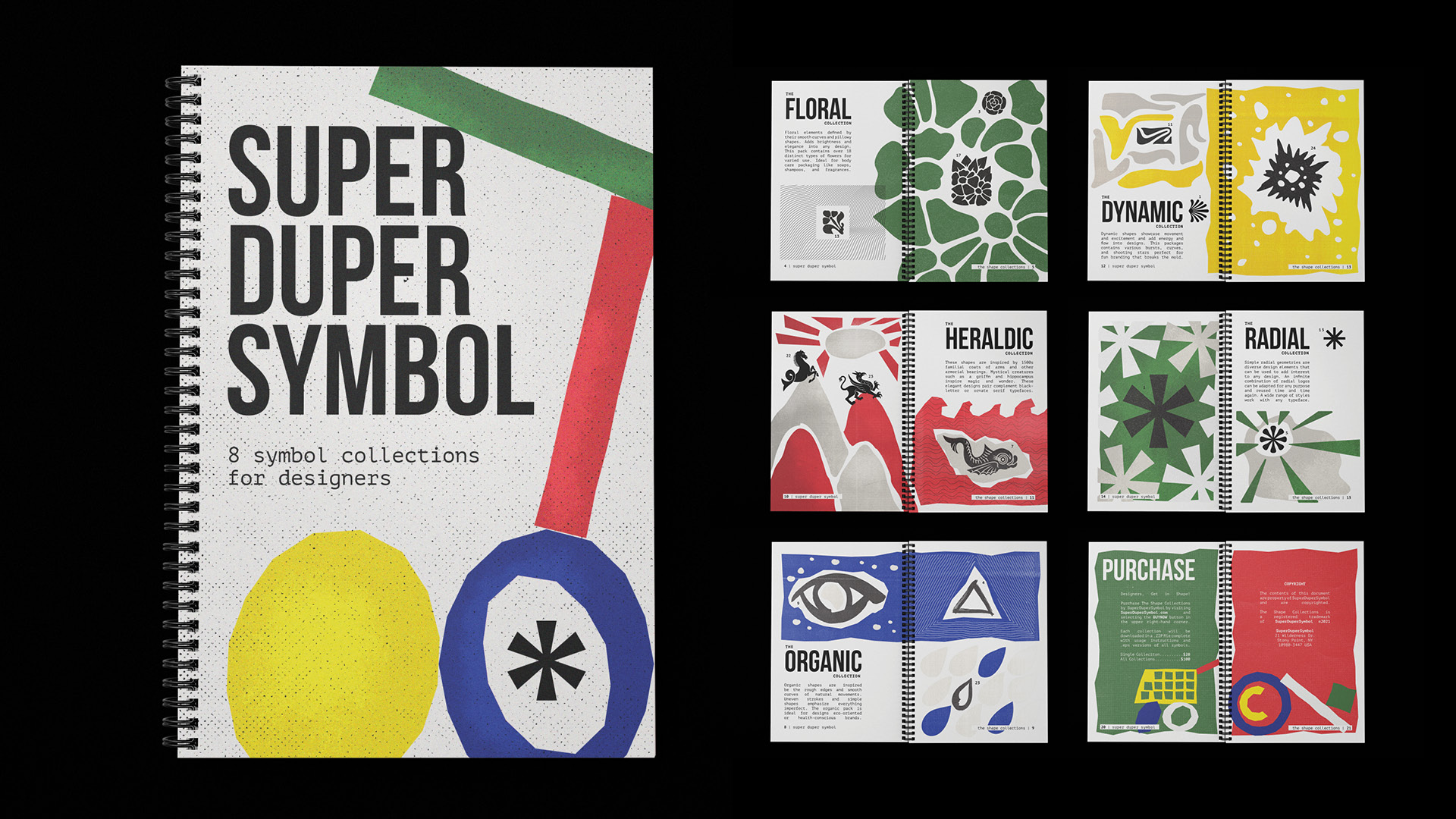  / “Super Duper Symbol” Publication design, 2021. Rebranding a collection of dingbats also known as pinter's ornaments. Typesetters used these symbols as signatures and section markers in publications during the era of the printing press. The ornaments are reintroduced with playful, experimental shapes and textures to showcase their history and character. 