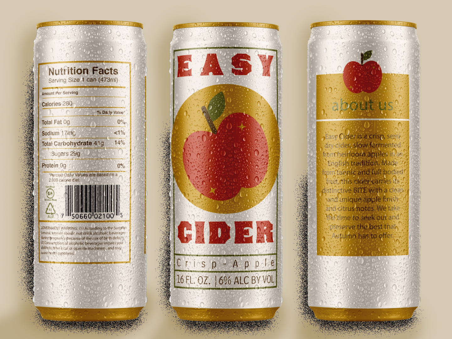  / “Easy Cider” Metal can packaging design, 2021. This packaging appeals to the brand’s target audience, conveying their aesthetic and key values. 