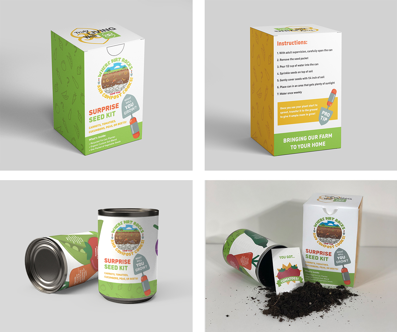  / “Surprise Seed Kit,” packaging design, 2020. Part of a group project, this seed kit would teach kids how to garden from the comfort of their home. 