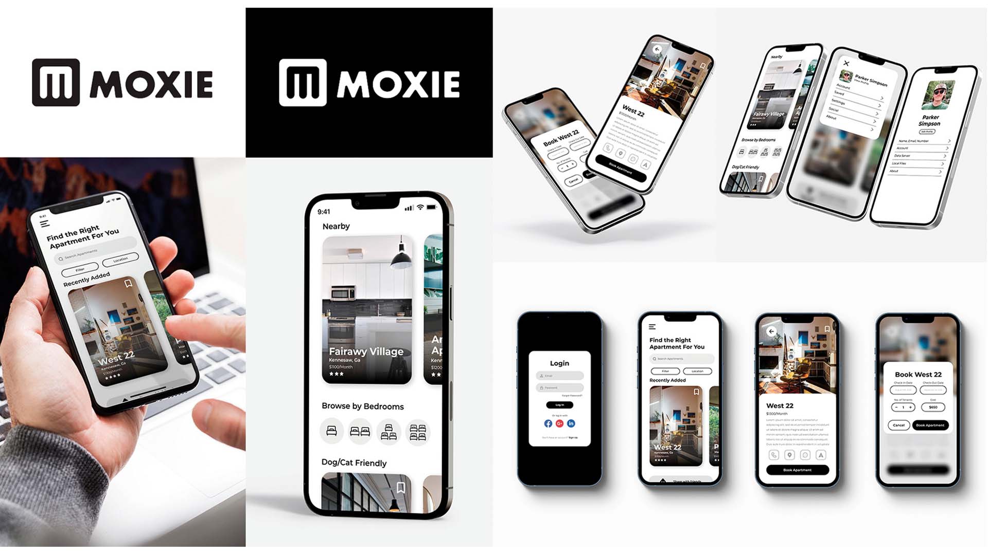  / “Moxie,” UX/UI, 2021. Moxie is a mobile app used to help people find the right apartment for their needs. 