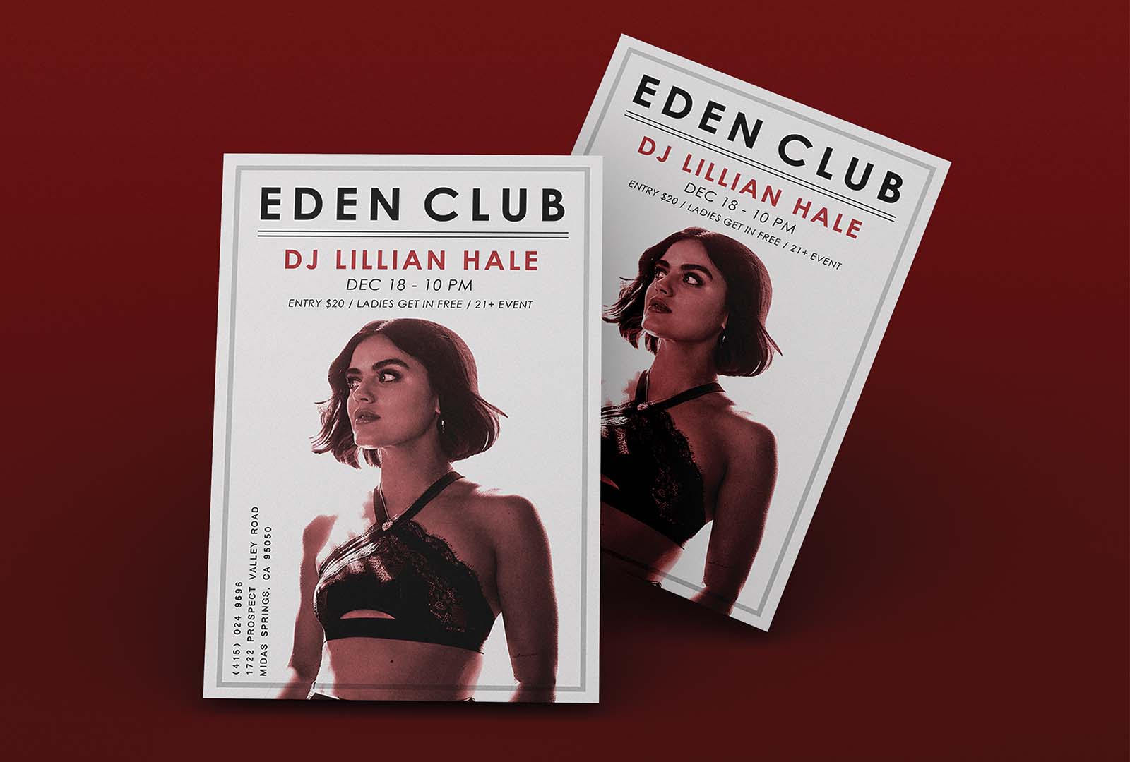  / “Eden Club”; Nightclub Postcard, 5x7 inches print ad, 2021. Postcard sent out by a higher-end nightclub geared to a crowd with more refined taste. 
