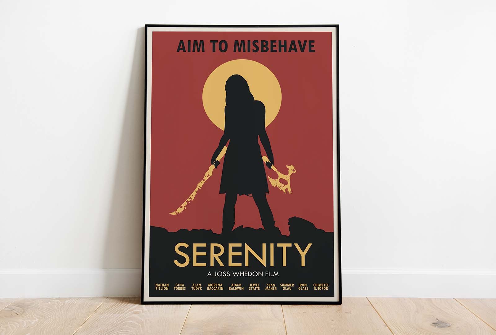  / “Serenity”; Roadshow Movie Poster, 27 x 40 inches print advertisement, 2020. Movie poster in the “roadshow” style, advertising the movie ‘Serenity’ (2005) based on the sci-fi TV show ‘Firefly’ (2002). 
