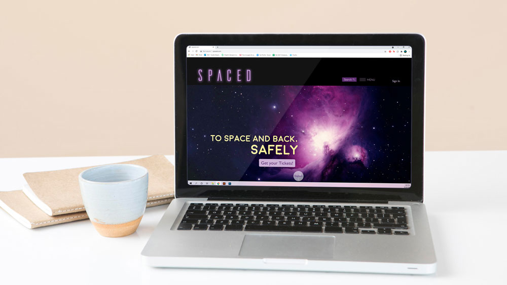  / Logo Design | Web Design | Strategy | Branding, 1920 x 1080 px, 2021. Logo and website design for a space company. This is the front page of the website where you can navigate to the other pages. 