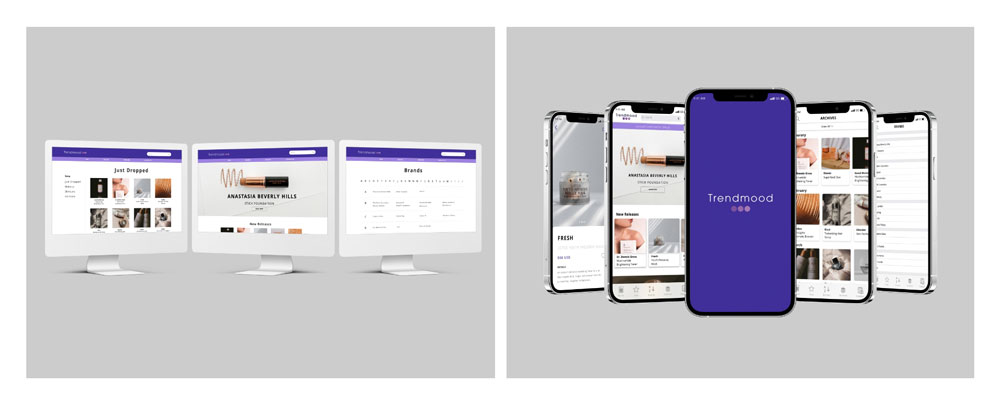  / “TrendMood,” website, 2020. This responsive website provides users with the most up-to-date beauty launches. 