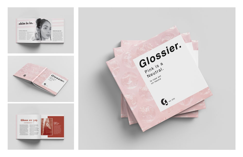  / “Glossier. Pink is a Neutral,” book, 8x8 inches, 2020. This book displays a minor history of the brand.  