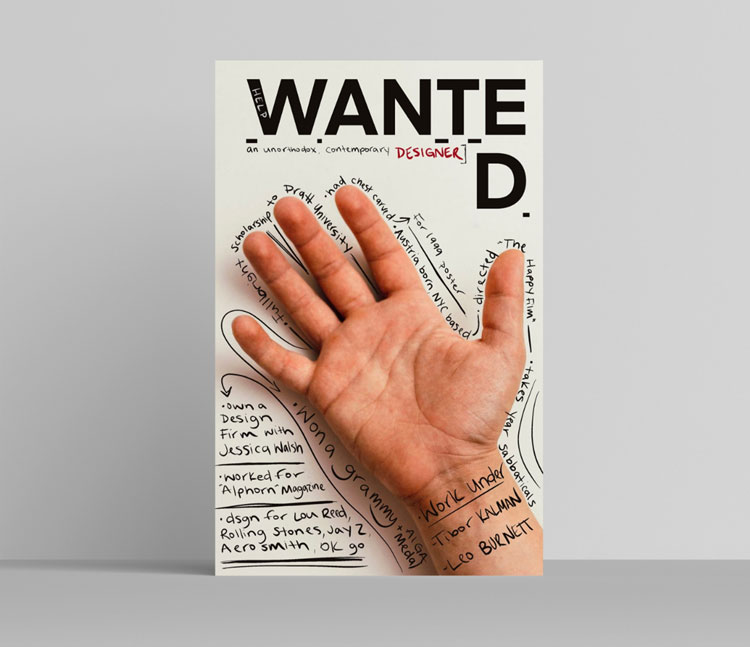  / “Wanted,” poster, 11 x 7 inches, 2020. This is a wanted poster describing Stefan Sagmeister. 