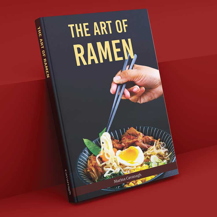  / “The Art of Ramen”, cookbook cover, 26 x 11 inches, 2020. This cover was part of a half semester long project to create collateral for a fake restaurant of our own creation. 