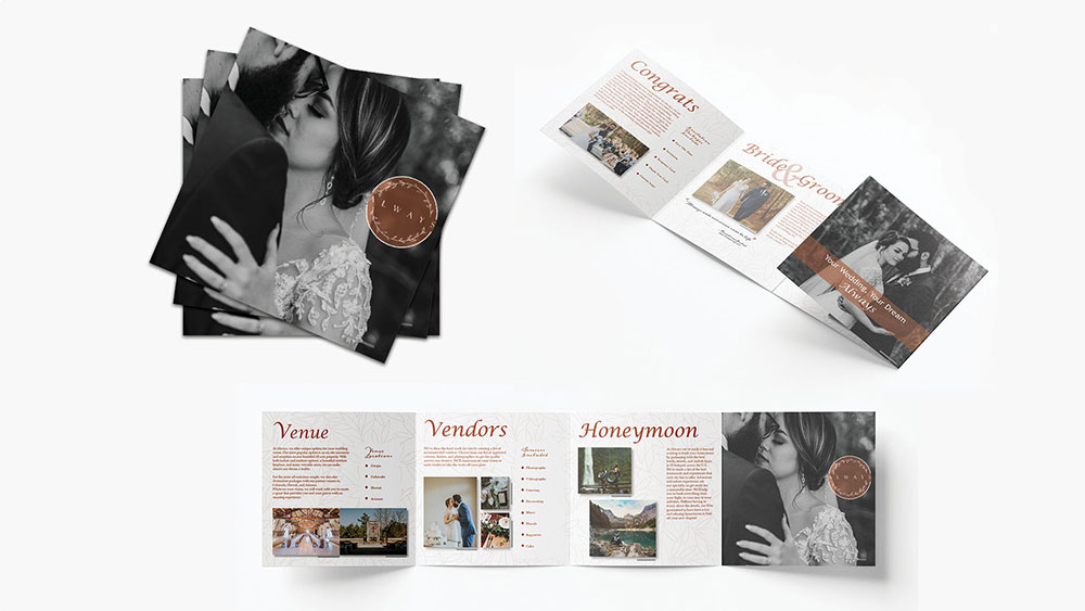  / “Always Wedding Planning,” wedding planning brochure, 5 x 20 inches print, 2020. This brochure outlines the services offered by the Always Wedding Planning Company. 