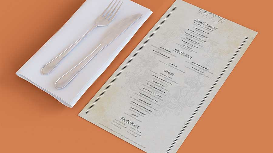  / “Halcyon Menu,” upscale menu. 7x11 inches print, 2021. This menu was de- signed for a new middle eastern restaurant. 