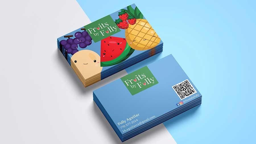  / “Fruits by Fully,” Business card for a local small business. 3.5x2 print, 2022. Will allow for this small business to promote themselves with a strong visually designed business card. 