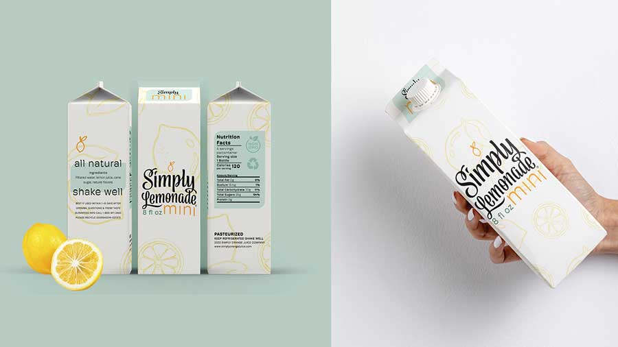  / “Simply Lemonade Mini” packaging design, 2022. This packaging design was created to appeal to their target audience with a fresh and updated sub branding initiative.