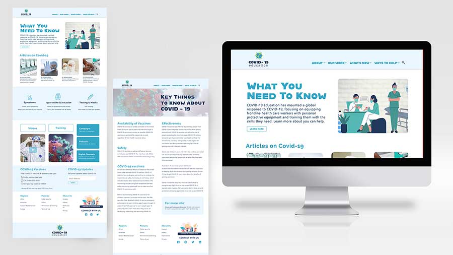  / “Covid-19 Education,” Website, 1920 x 1080 pixels , Homepage, subpage, and branding for new company called Covid-19 Education. 