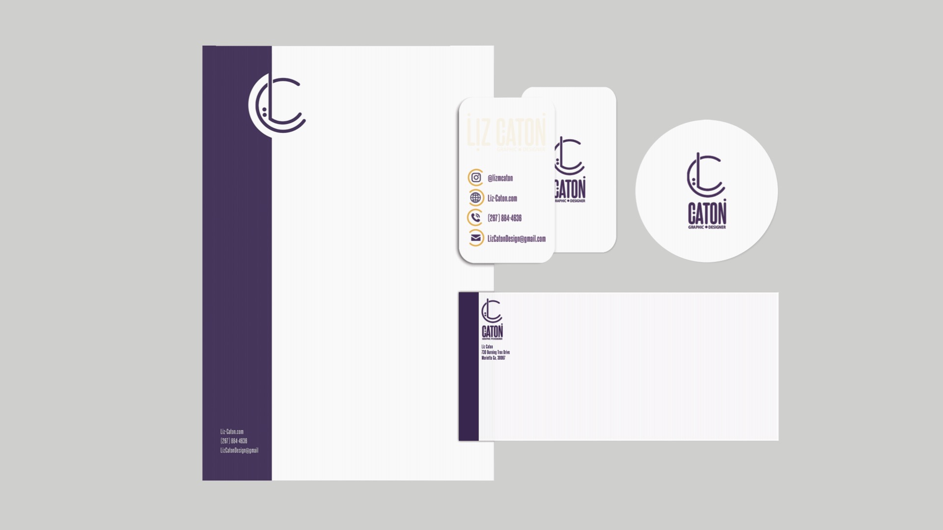  / “Stationary” company corporate ID, size varies print, 2022. This stationary includes a personalized logo, letterhead, business card, and envelope. 