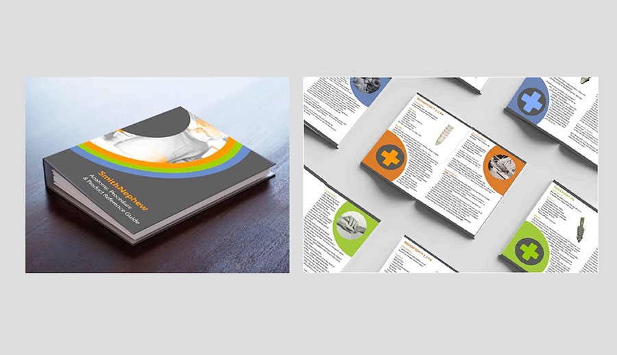 / "Smith & Nephew Book," Smith & Nephew Book Redesign, 8.5 x 12 inches, 2022. This book redesign is to show the professionalism and organization of their office books. 
