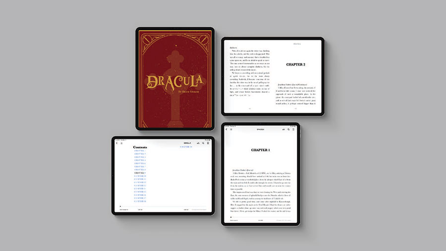  / Dracula Cover and Reflowable Ebook | 520x808 px | Layout Design| 2022 | Designed a cover for the book “Dracula” and laid out the book to make it a reflowable pdf and a fixed layout pdf. 
