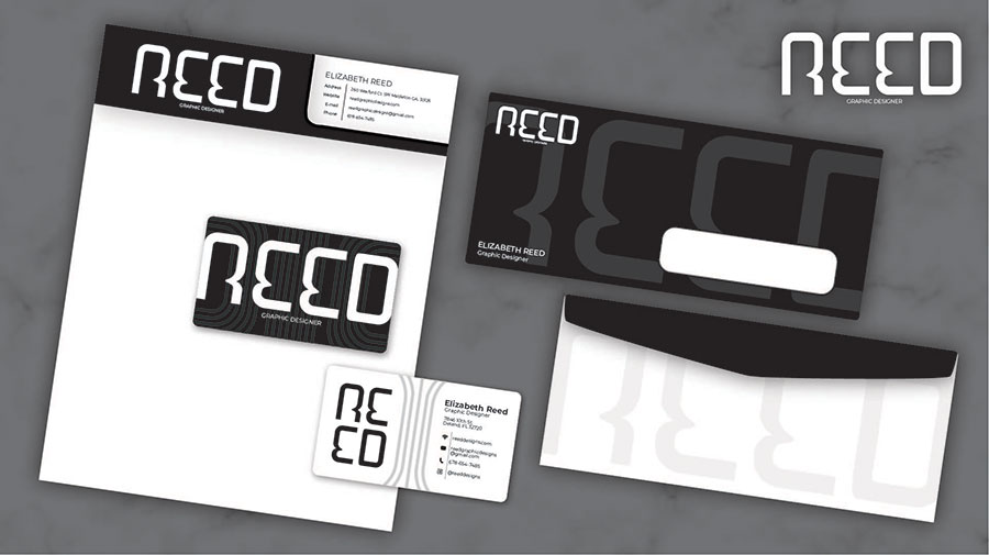  / “Corporate Branding Set,” Paper: 8.5 x 11 print. Business Card: 3.5 x 2 print. Envelope:12.5 x 9.5 print. 2022 Personal Branding Set used to develop corporate identity. 