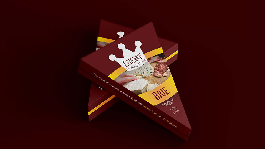  / “Etienne Brie Cheese,” Package Design 2021 Mockup of the package for Etienne Cheese, A royal theme was used because the company’s name means crown in French.
