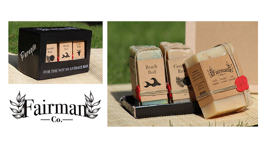  / “Fairman Co.,” soap packaging, 2022. A new soap brand was created with multiple packaging solutions to create a brand identity.