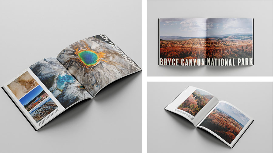  / National Parks. Coffee Table Book, 8 inches by 8 inches, 2021. Redesign of National Parks coffee table book. 