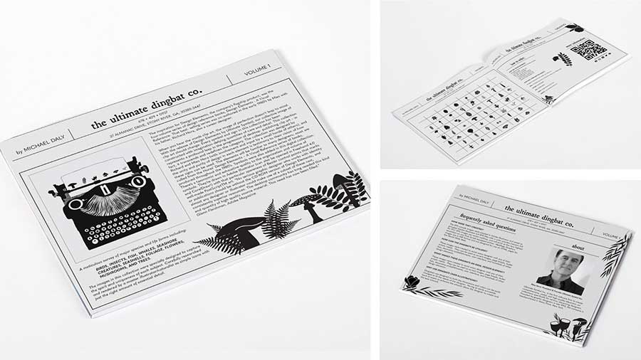  / n
Dingbat Brochure. Informational Pamphlet, 6 inches by 8 inches, 2021. Pamphlet to advertise typographic dingbats available for purchase. 