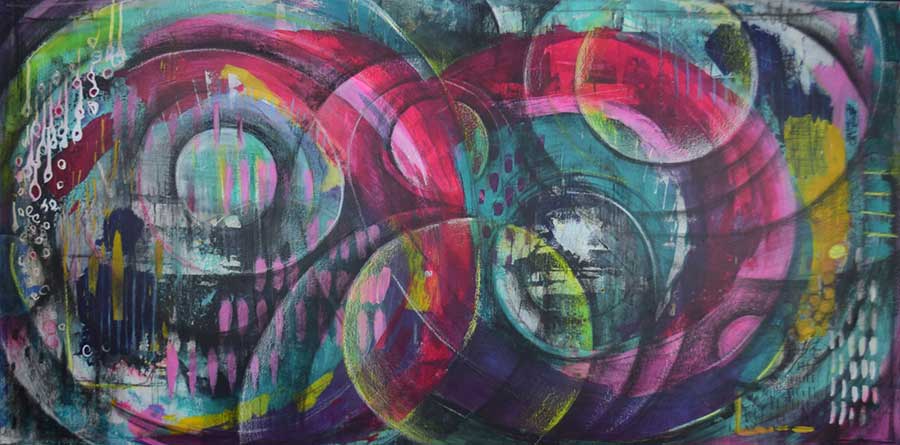  "Ripple Effect"  / mixed media on canvas, 24 x 48 inches