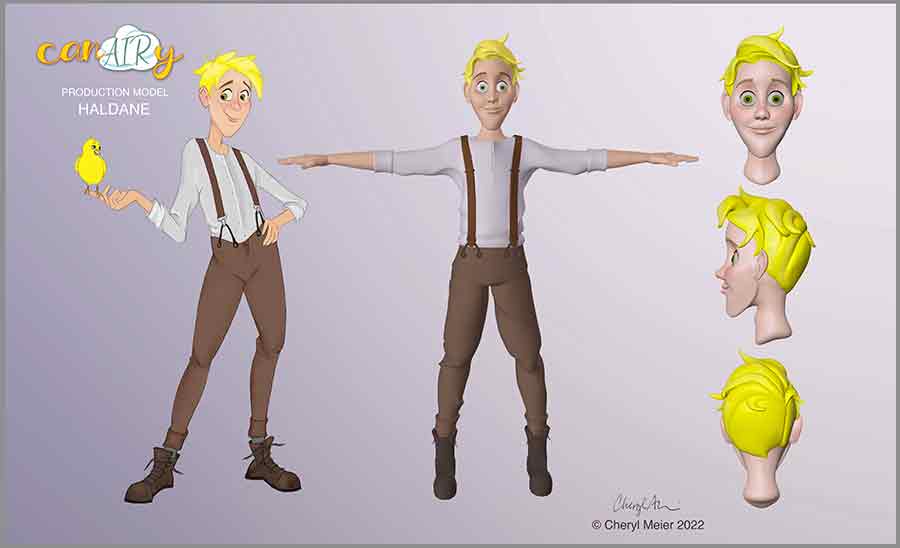 Production Model Art of Haldane / Production Model Art of Haldane, the main character in the animated short film titled CanAIRy, currently in production. Model built in Maya and Zbrush, flat texture shading rendered in Marmoset Toolbag.