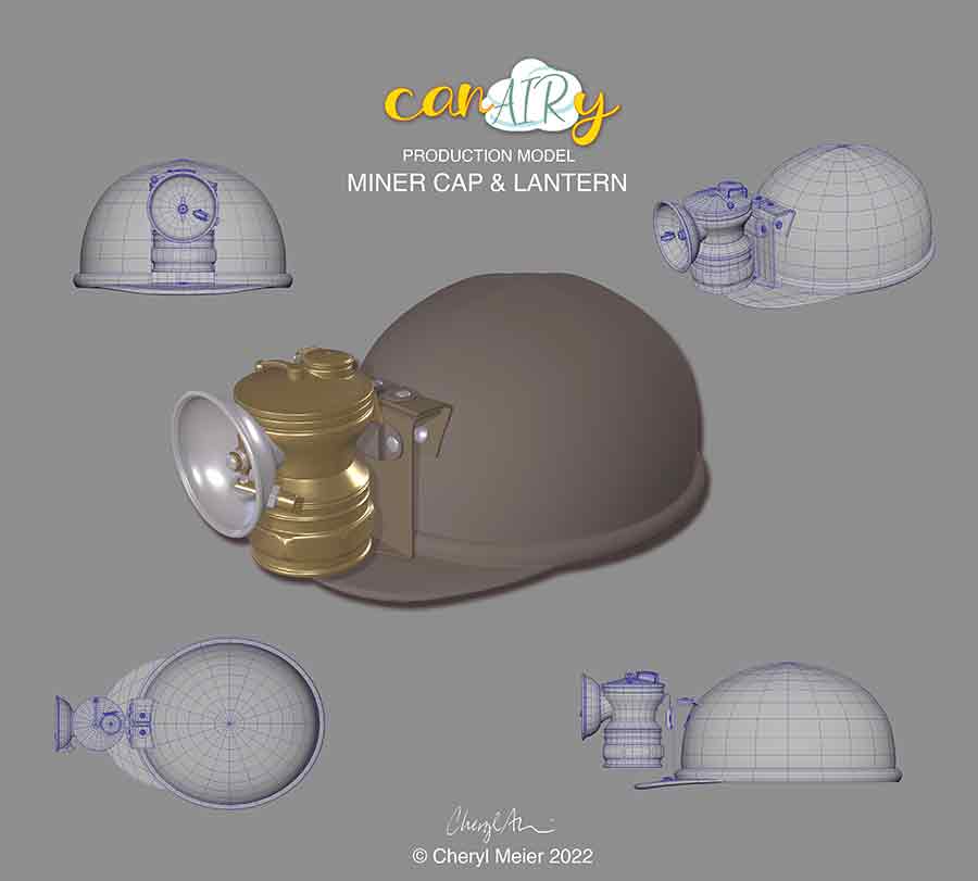 Production Model Art of the Miner Cap / Production Model Art of the Miner Cap and Lantern Prop, which will be used in the animated short film titled CanAIRy, currently in production. Model built in Maya, flat texture shading rendered in Marmoset Toolbag.