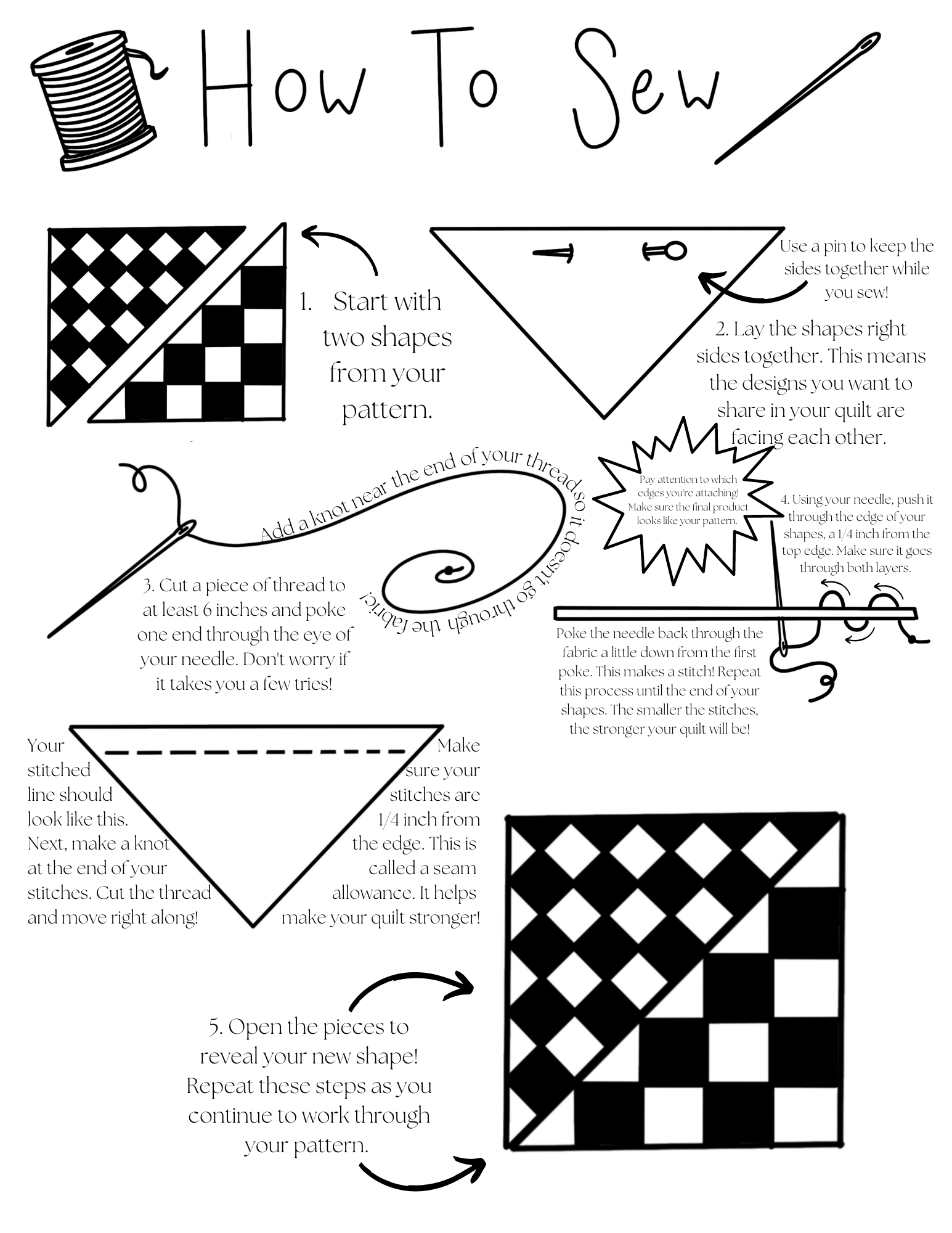 Instructional Handout for students in grades 6th through 8th / Instructional Handout for students in grades 6th through 8th grade to learn about stitching and sewing together fabric. 