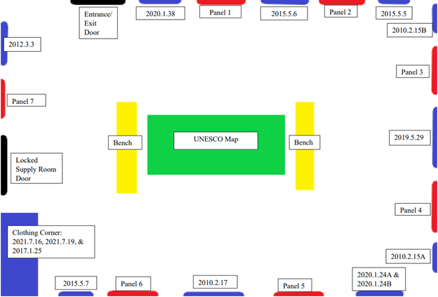 exhibit Layout / The exhibit layout for the Silken Threads exhibit design plan. 